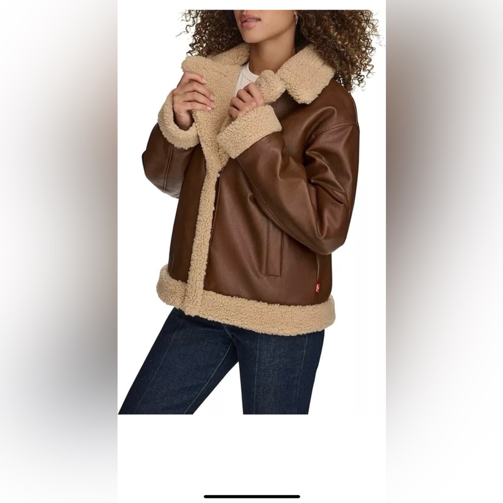 NEW! Levi's Ladies' women girls Faux Leather Trucker Brown Jacket XL X-LARGE NWT